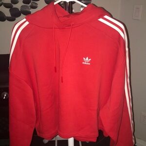 Adidas red XL cropped trefoil pullover hoodie
